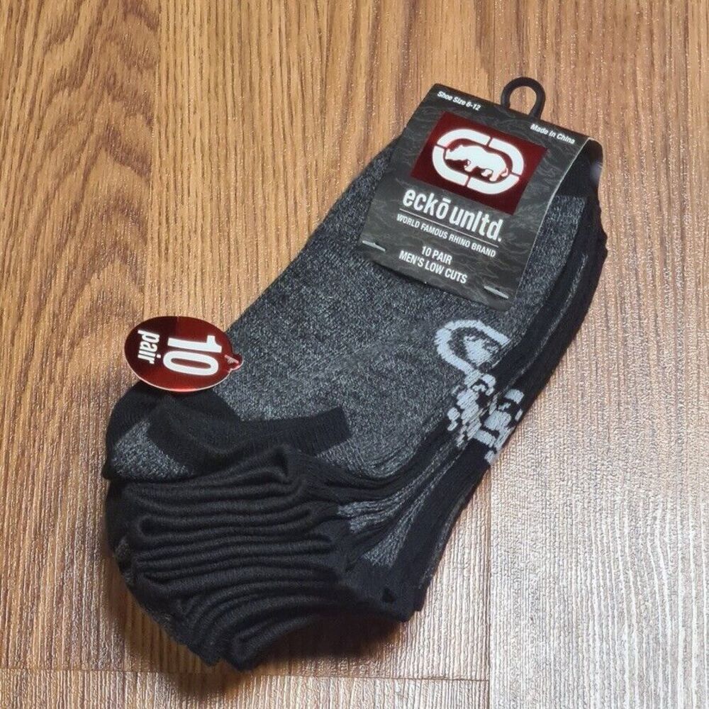 Ecko Unltd. Set of 10 Pair Men’s Low Cut Socks (Gray + Black) | Size: 6-12